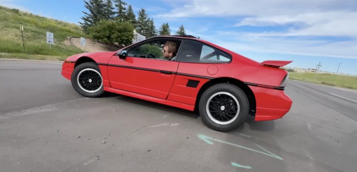 A 1988 Pontiac Fiero GT propelled by a Tesla EV powertrain.