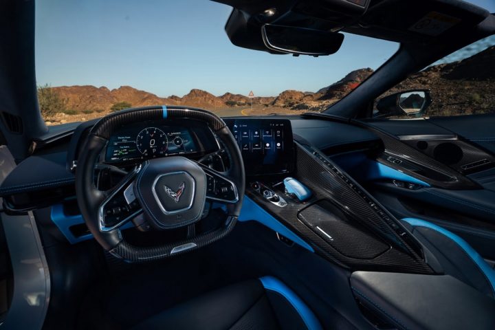 Cockpit view of the Chevy Corvette.