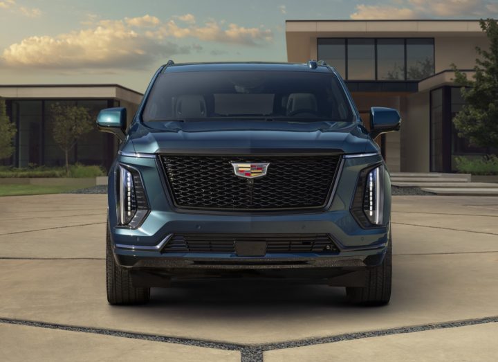 The front end of the 2025 Cadillac Escalade Sport Platinum luxury SUV.