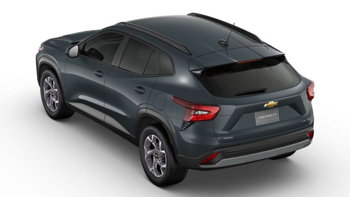 Overhead rear three quarters view of the 2025 Chevy Trax.