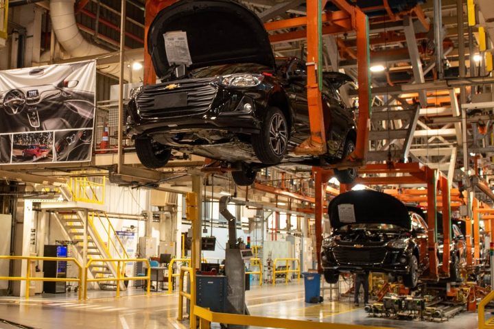 View of the Chevy Onix production line at the GM Gravataí plant in Brazil.