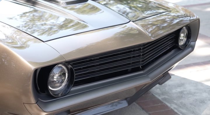 The front end of a custom 1969 Chevy Camaro.