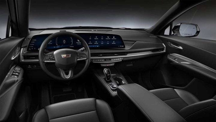 Cockpit interior view of the 2025 Cadillac XT4 interior colors.