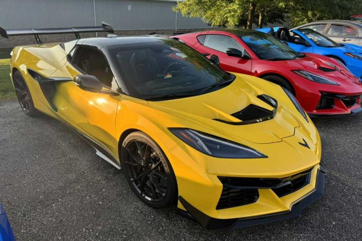 A C8 Corvette ZR1 Coupe on display at Tadge Juechter's retirement party.