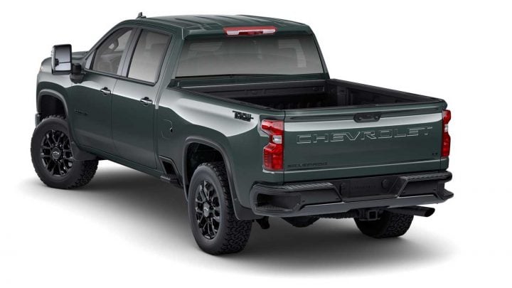 Rear three quarters view of the 2025 Chevy Silverado HD. 