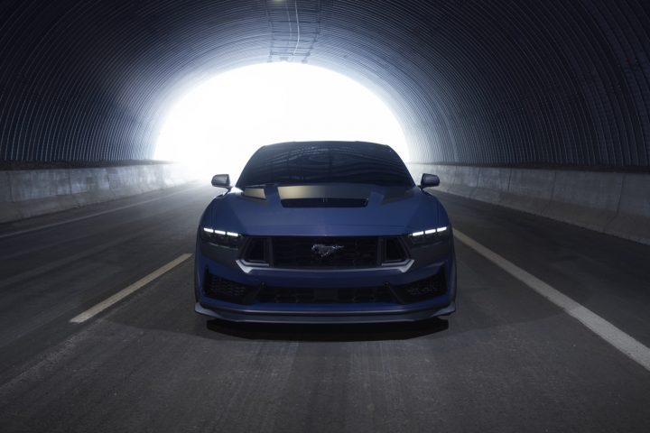 The front end of the Ford Mustang Dark Horse.