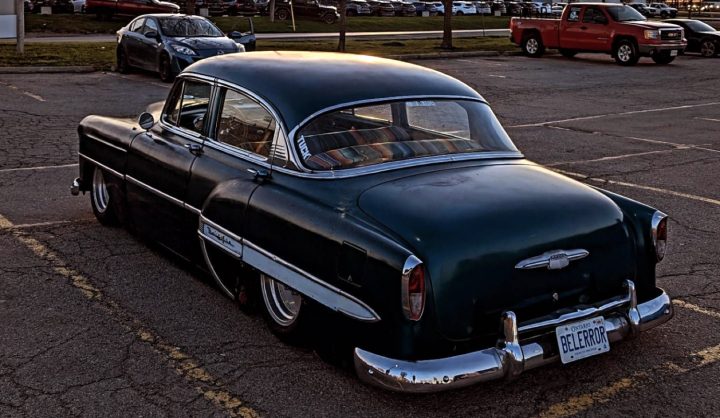 The rear end of a 1953 Chevy Bel Air.