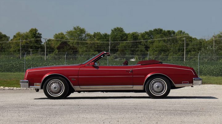 Side view of the 1983 Buick Riviera convertible heading to auction.