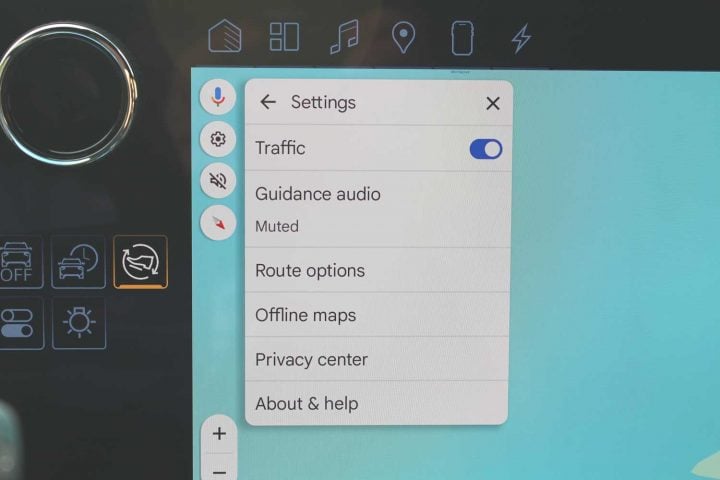 The Google Maps Settings menu in a GM vehicle.