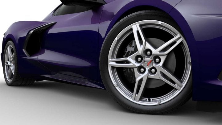 Detail view of the 2025 Chevy Corvette wheels.