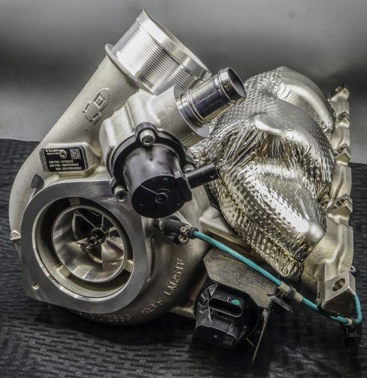 A BorgWarner turbocharger used in the C8 Corvette ZR1.