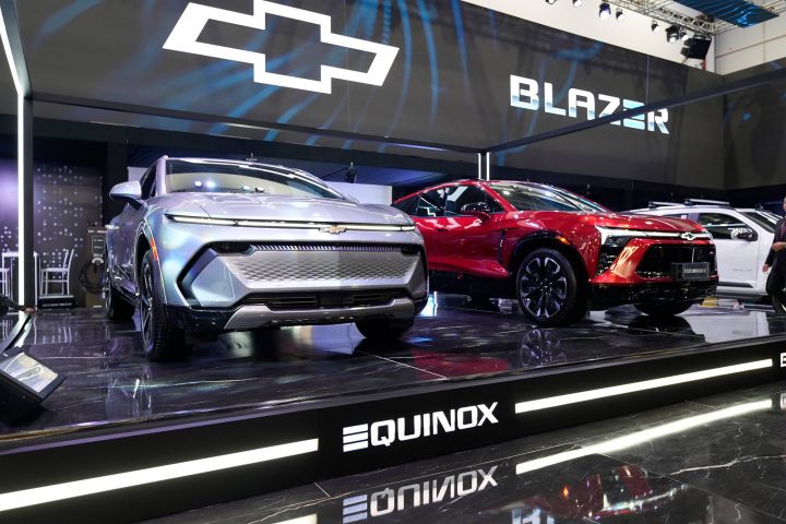 Front view of the 2025 Chevy Blazer EV during its debut at the Quito Automundo fair in Ecuador.