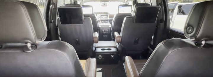 Interior of a custom six-door GMC Yukon.