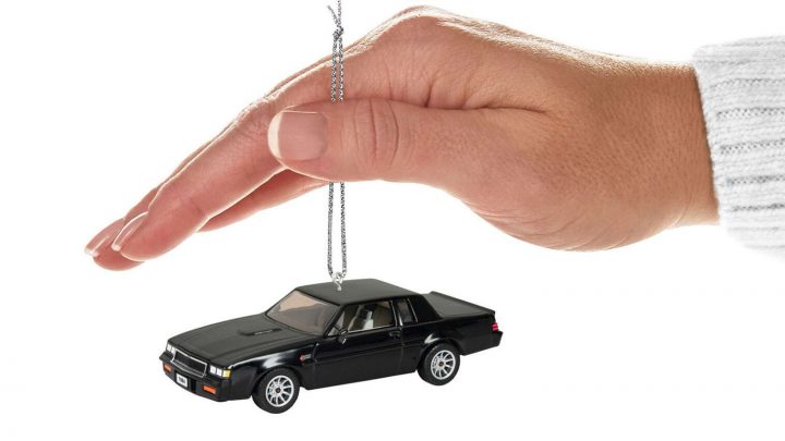 Front three quarters view of the 1984 Buick Grand National Hallmark ornament.