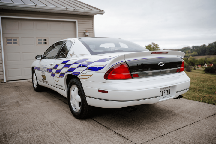 1995 Chevy Monte Carlo Z34 Brickyard 400 Pace Car rear three quarter angle.