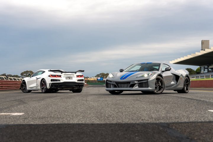 Front three quarters view of the 2025 Chevy Corvette E-Ray for Australia and New Zealand.