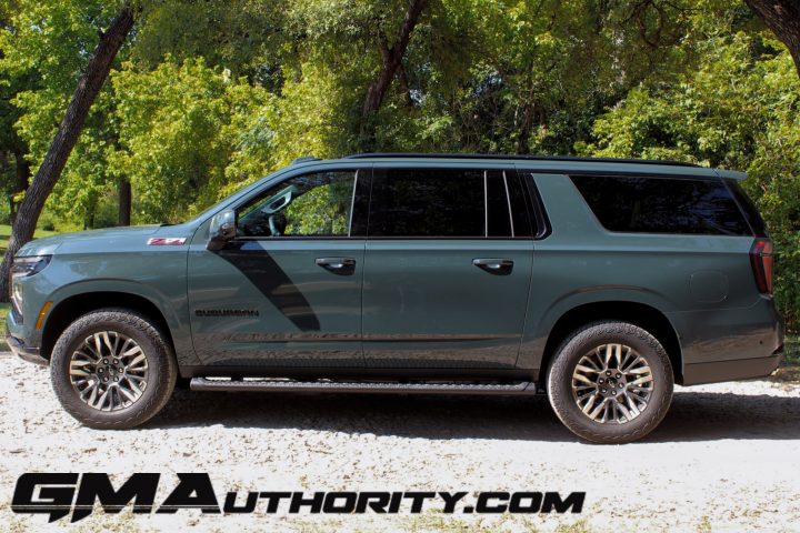 Side profile of 2025 Chevy Suburban Z71 with Duramax diesel engine. In December 2024, Chevy Suburban deals include a discount of up to $3,000.