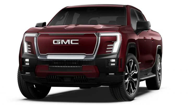 Front three quarters view of the 2025 GMC Sierra EV colors. 