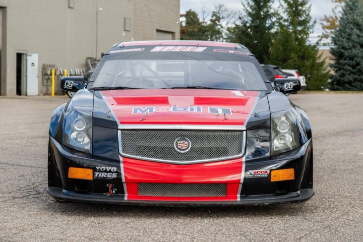 The front end of a Cadillac CTS-V race car.