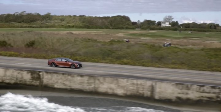 The Cadillac Celestiq out for a drive on a coastal road.