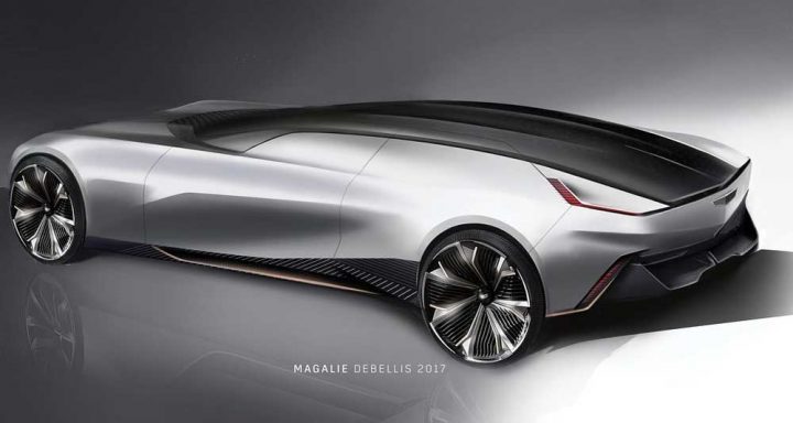 Cadillac Celestiq concept sketch rear three-quarter angle.