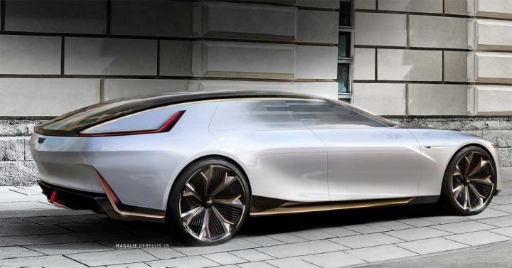 Cadillac Celestiq concept sketch rear three-quarter angle.