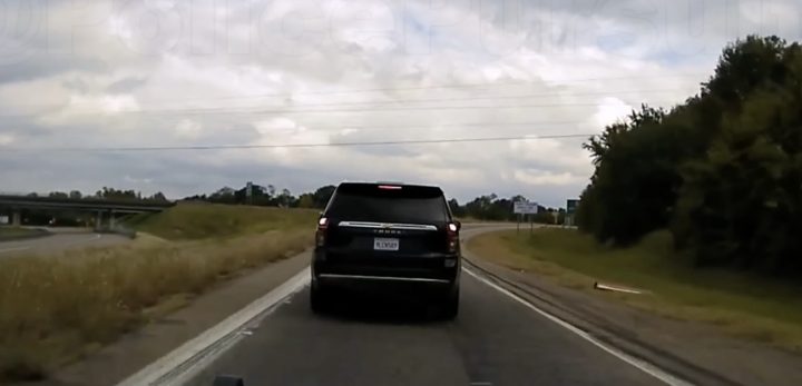 A Chevy Tahoe leads law enforcement on a high-speed chase.