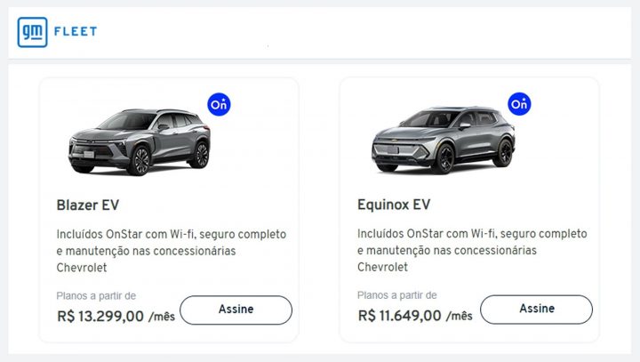 Summary of GM Fleet's Chevy vehicle subscription program plans in Brazil.