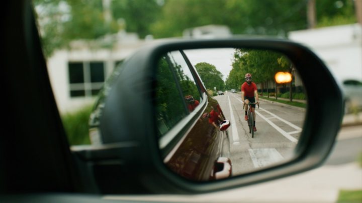 Cyclist in blind zone.