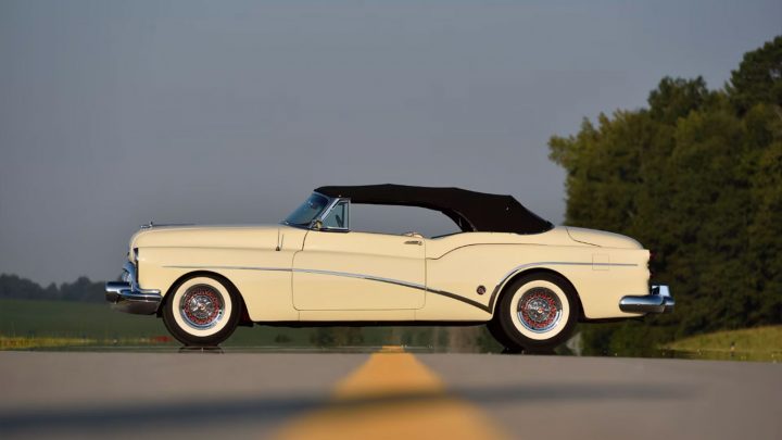 Side view of the 1953 Buick Skylark convertible heading to auction in Kissimmee, Florida.