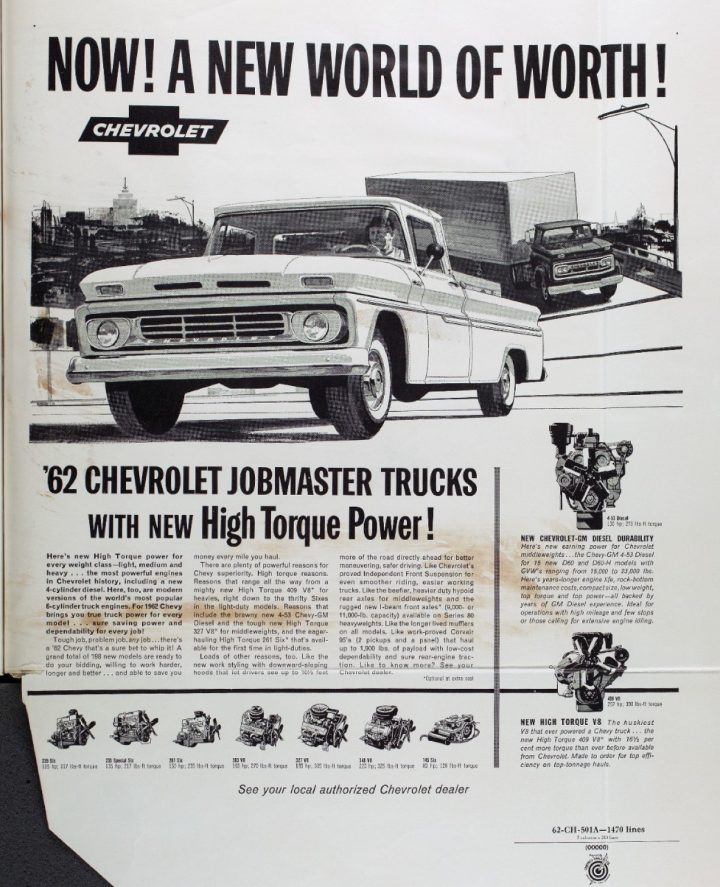 Chevy truck advertisement for the 1962 Chevy Jobmaster.