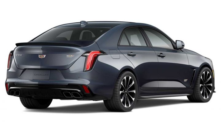 Rear three quarters view of the 2025 Cadillac CT4-V Blackwing.