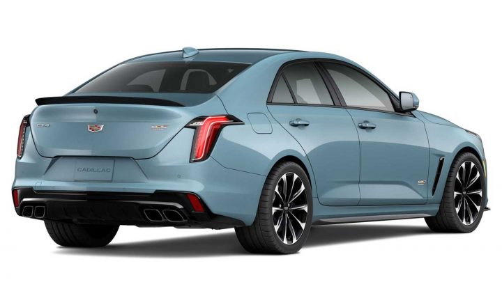 Rear three quarters view of the 2025 Cadillac CT4-V Blackwing.
