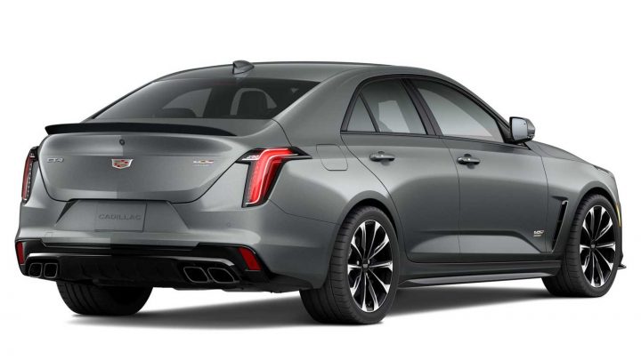 Rear three quarters view of the 2025 Cadillac CT4-V Blackwing.
