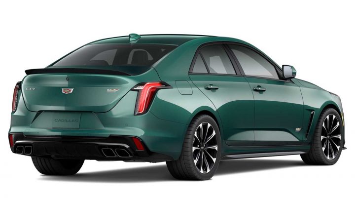 Rear three quarters view of the 2025 Cadillac CT4-V Blackwing.