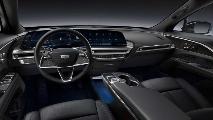 Cockpit view of the 2025 Cadillac Lyriq interior colorways. 
