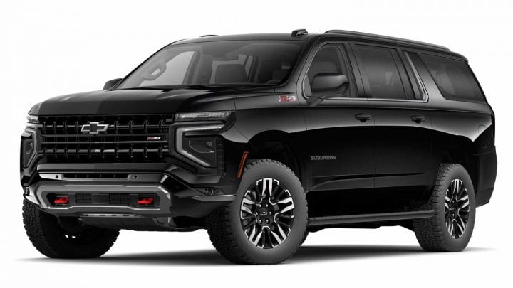 Front three quarters view of the 2025 Chevy Suburban colors. 