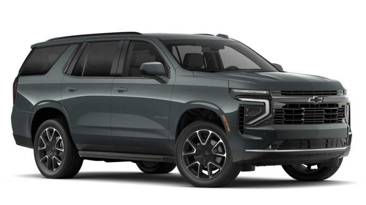 Front three quarters view of the 2025 Chevy Tahoe. 