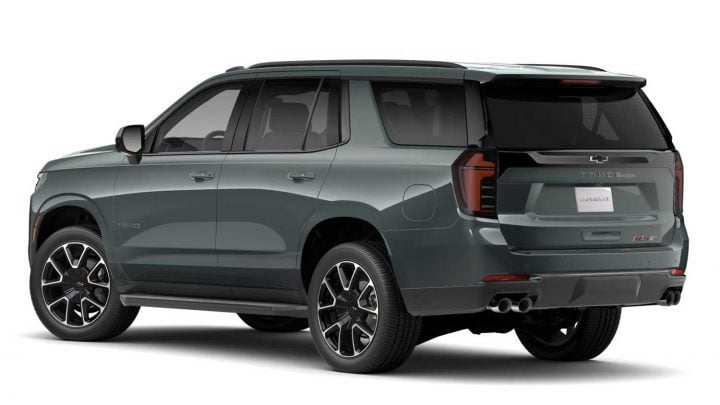 Rear three quarters view of the 2025 Chevy Tahoe. 