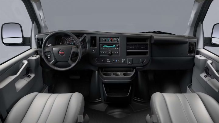 Cockpit view of the 2025 GMC Savana interior colorways. 