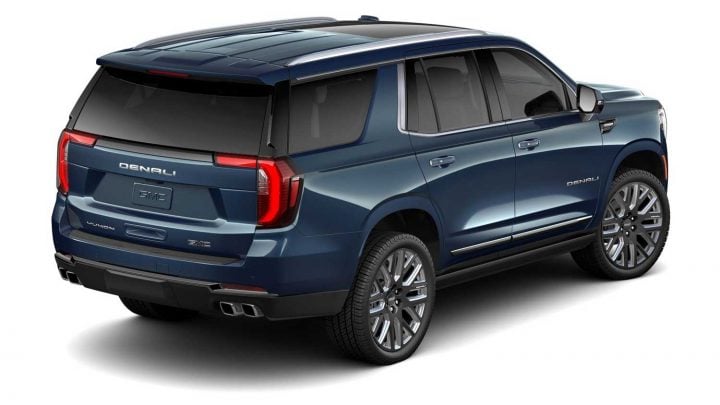 Rear three quarters view of the 2025 GMC Yukon.