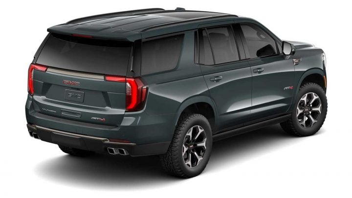 Rear three quarters view of the 2025 GMC Yukon. 