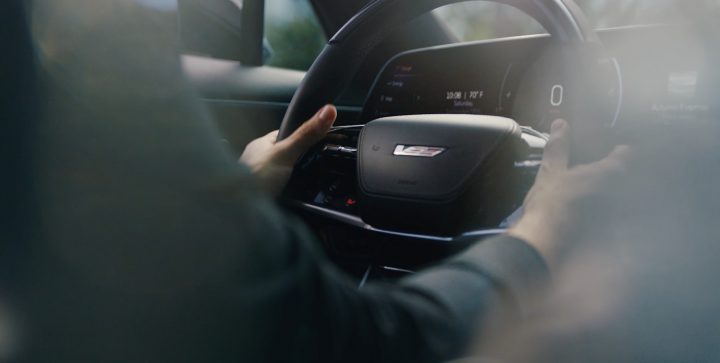 The 2026 Cadillac Lyriq-V steering wheel.