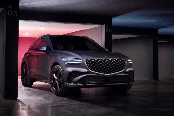 2026 Genesis GV70 front three quarter angle.