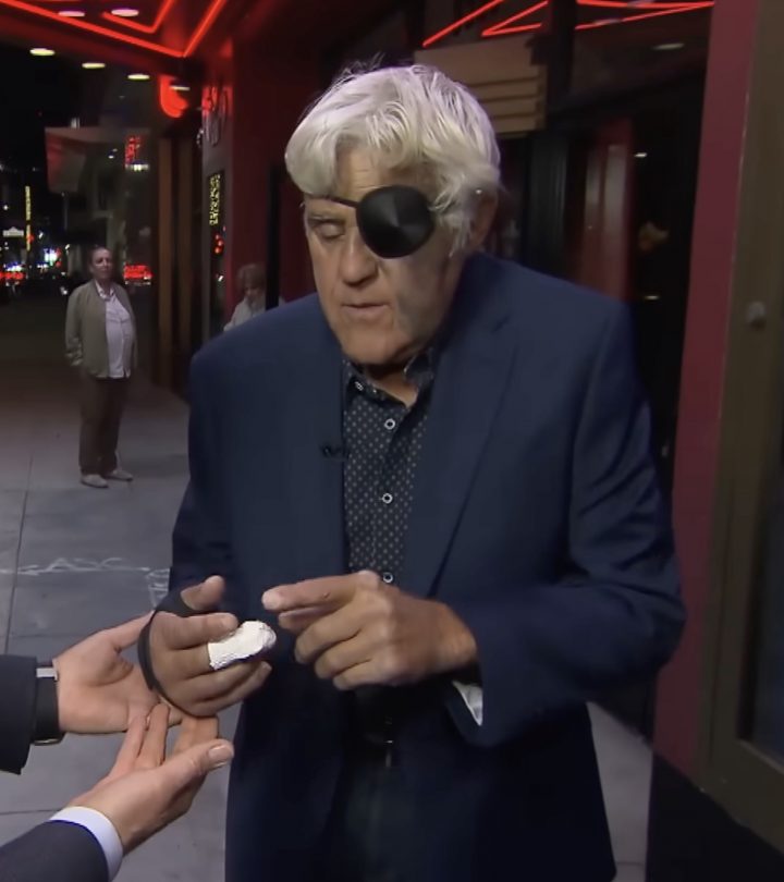 An injured Jay Leno after falling down a hill.