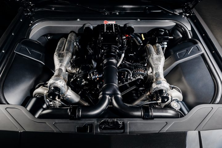 Under the hood of a custom 1987 Buick Grand National.