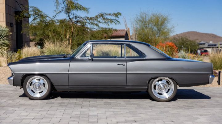 Side view of the 1967 Chevy II Sport Coupe that was once owned by the late Paul Walker.