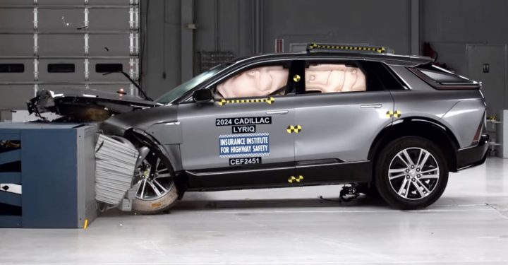 The 2024 Cadillac Lyriq undergoing crash testing.