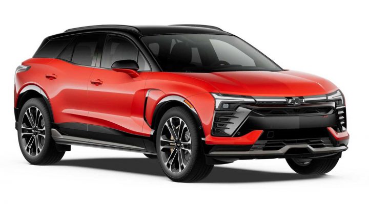 Front three quarters view of the 2025 Chevy Blazer EV. 