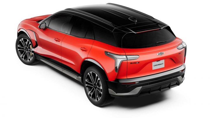 Overhead rear three quarters view of the 2025 Chevy Blazer EV. 